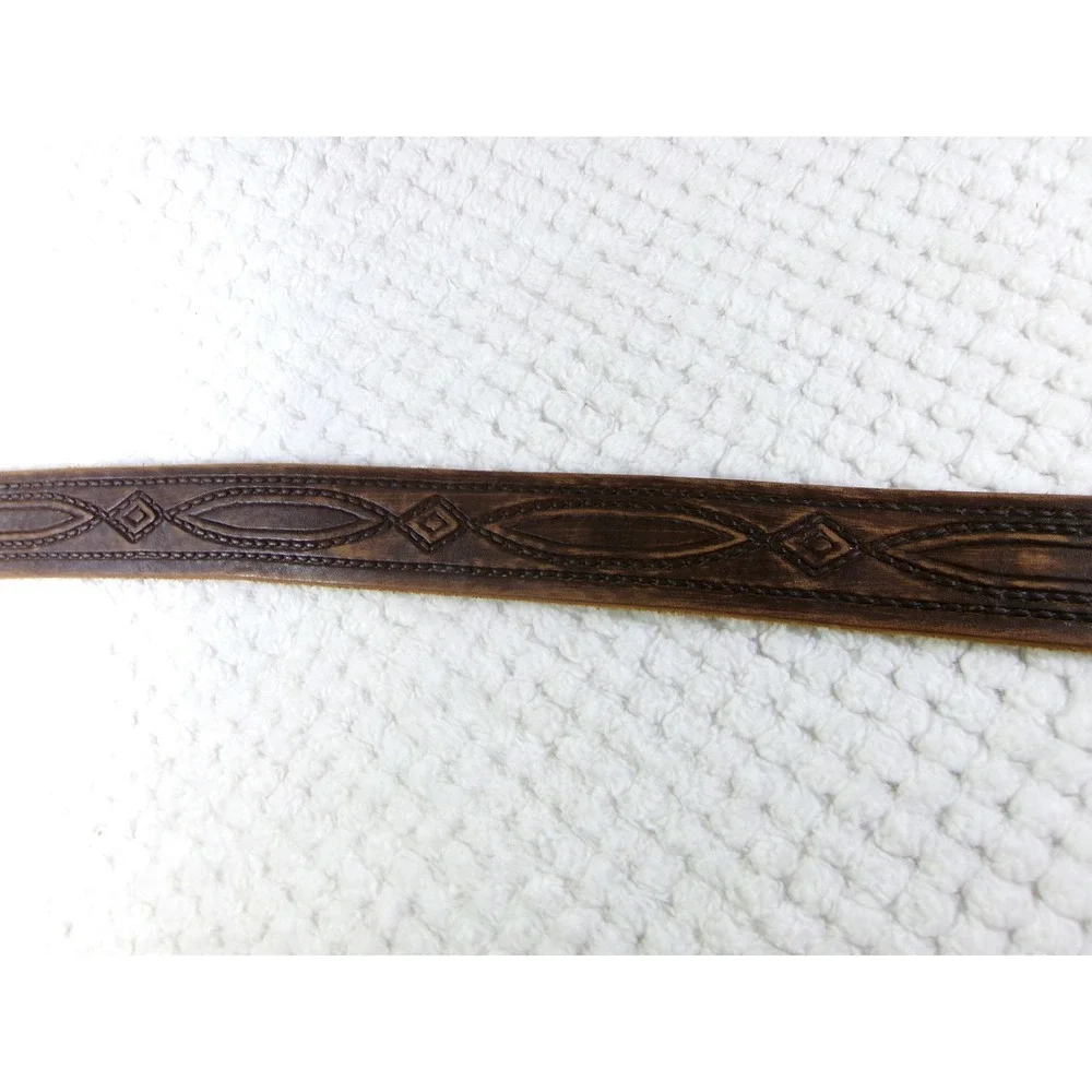 Roots Womens 32 Leather Belt Brown Embossed Hammered Silver‎ Disc Buckle Canada